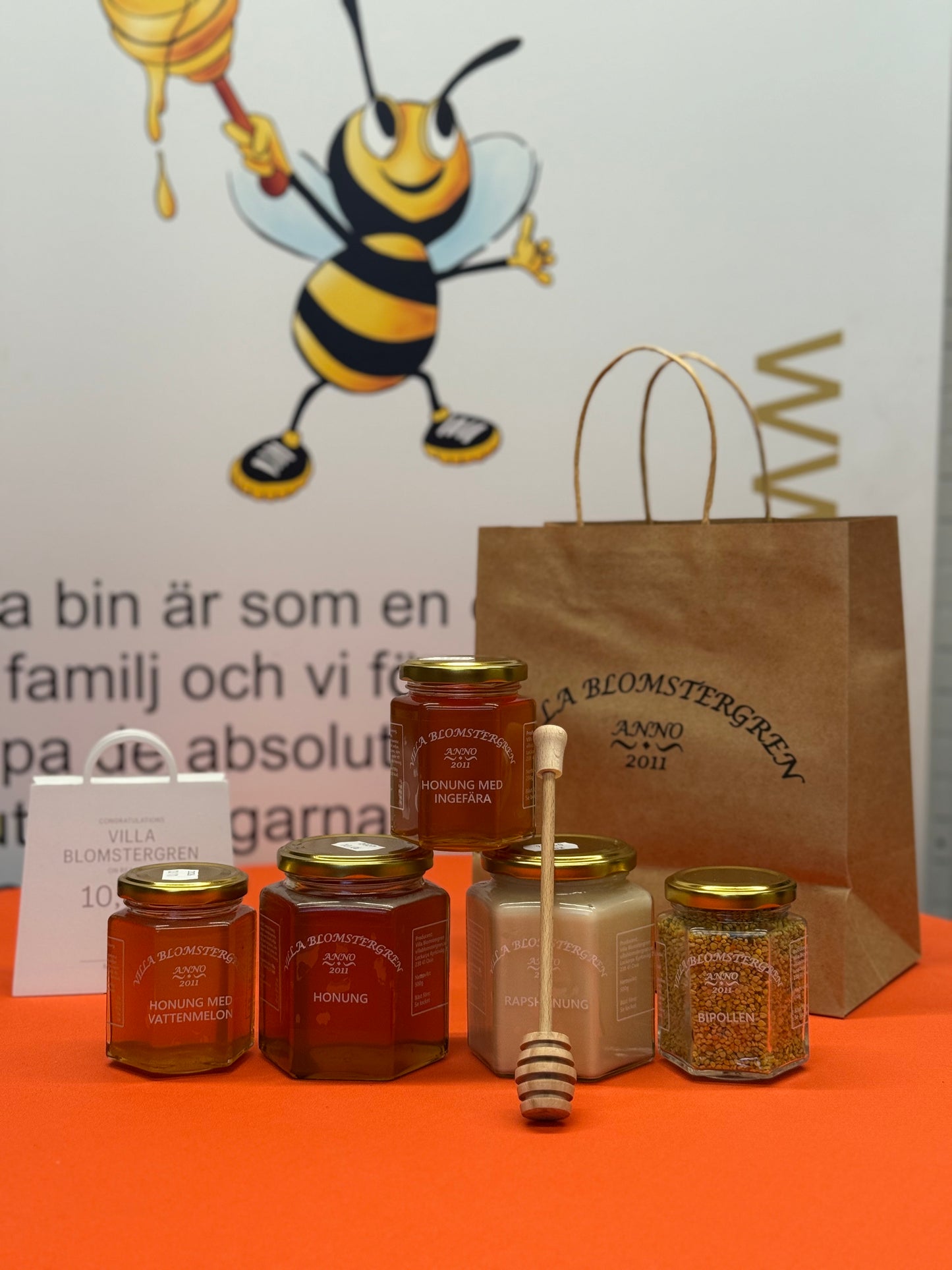 Sommarens honungspaket – 5 burkar + honungspinne & fri frakt!