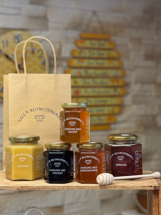 Höstens honungspaket – 5 burkar + honungspinne & fri frakt! 🍯🍂