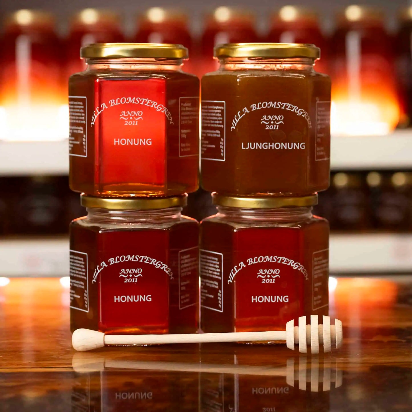 2 kg Svensk Honung – 3 Flytande Skogshonung + 1 LjungHonung + Honungspinne