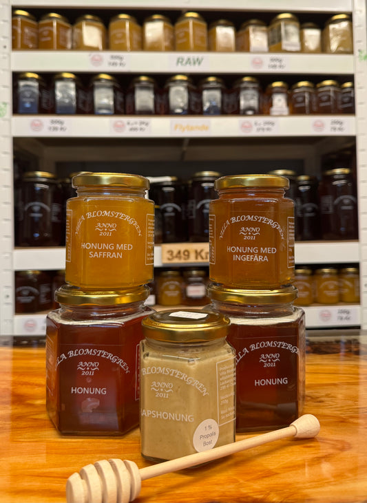 Vinterns honungspaket – 5 burkar + honungspinne & fri frakt! ❄️🍯