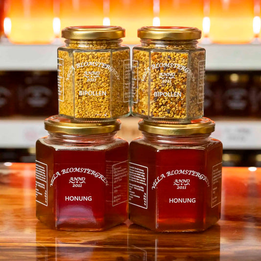 2 × 500 g Svensk Flytande Honung + 2 burkar Bipollen